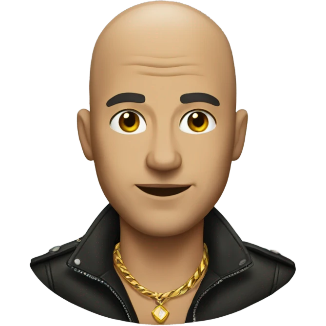bald man with necklace in leather emoji