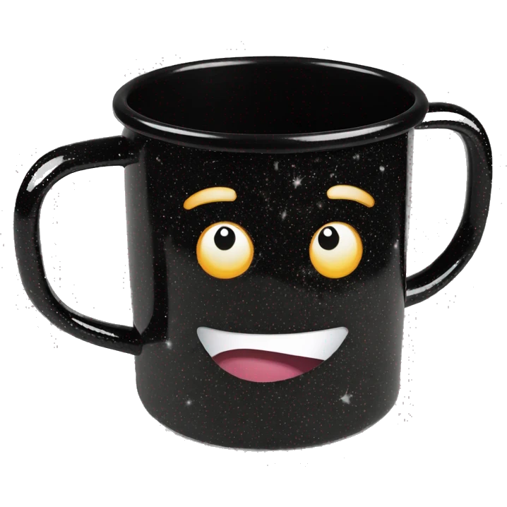 empty black enemalle outdoor metal mug with glitter texture emoji