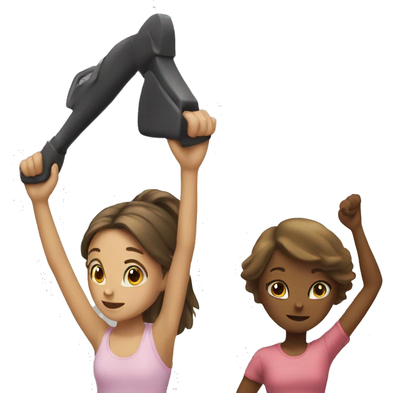 A girl with an arm up and another one in her face emoji