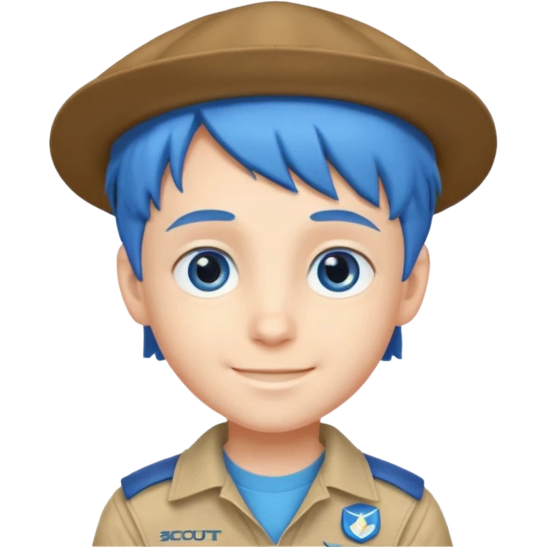 very handsome boy big blue eyes, scout boy with, blue hair and hat emoji