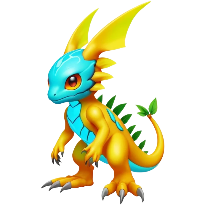 Tropical futuristic lush warm-colored neon-colored Fakémon-Digimon-creature (full body) emoji