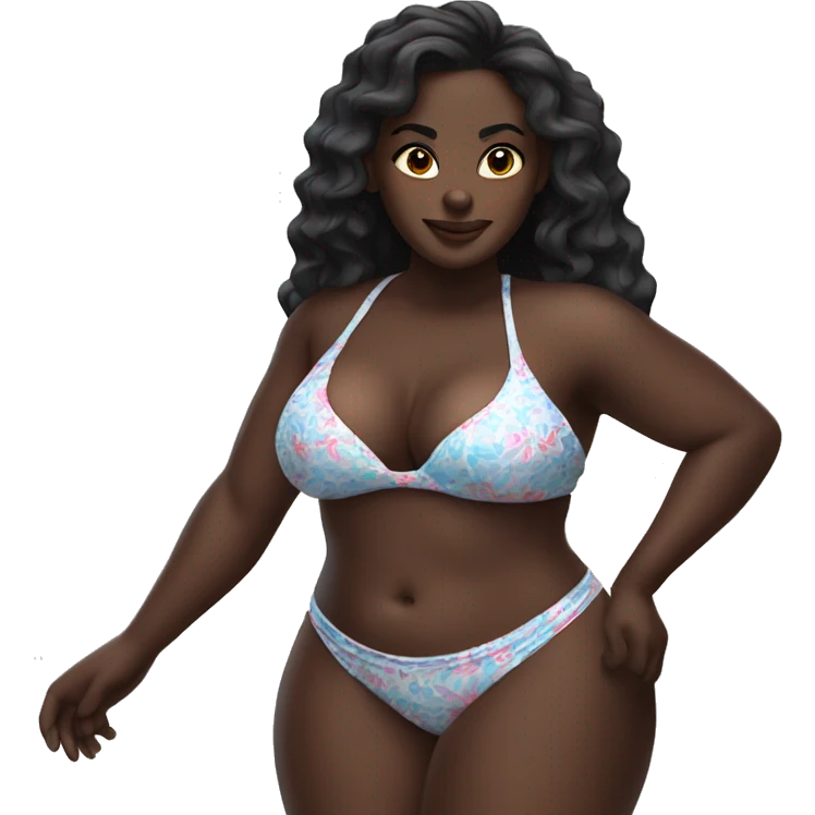 Curvy busty dark skin woman with a bikini emoji