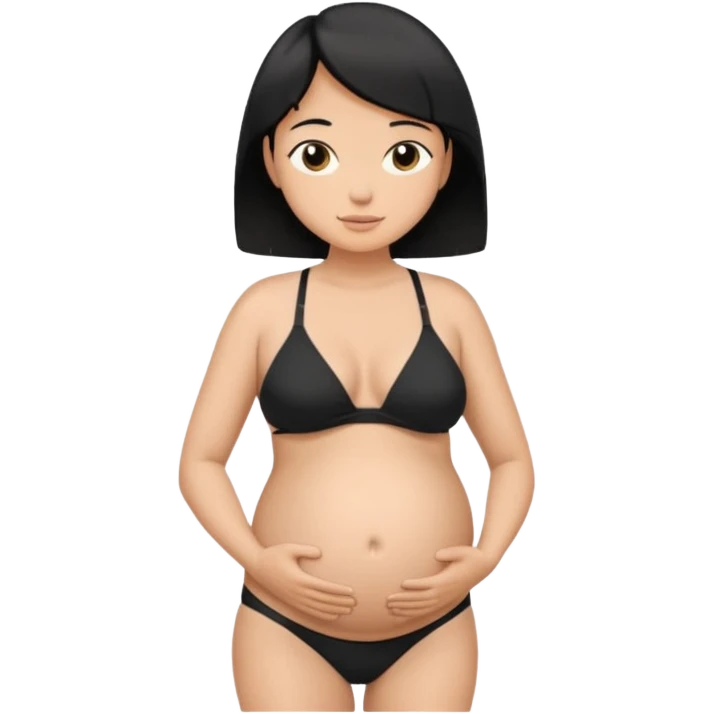 pregnant man with short black hair in a bikini holding his belly  emoji