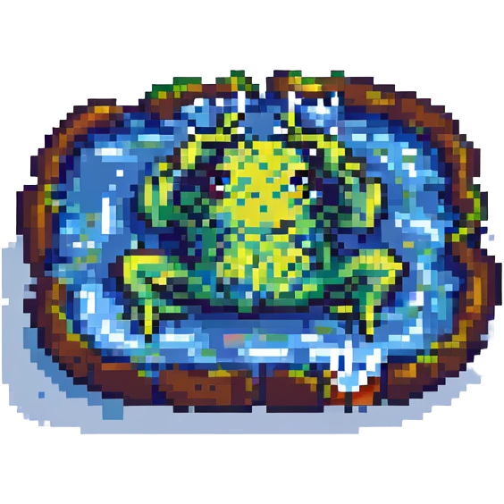 a sad frog in pixel art style, melting into a puddle emoji