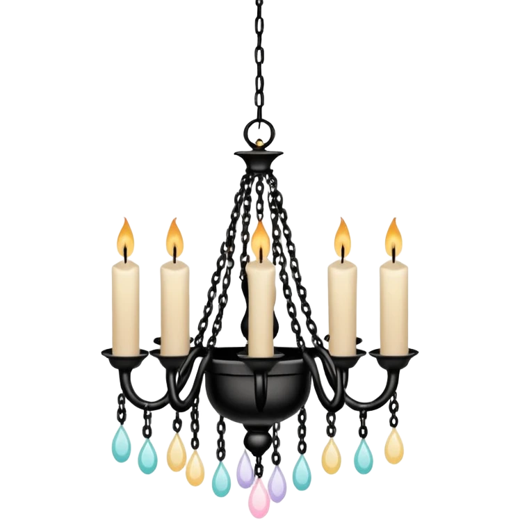 Simple minimalistic hanging chained black Ceiling chandelier with pastel-beige-white candles emoji