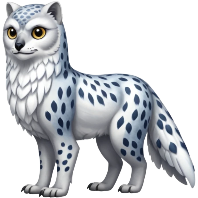 Long-beaked scaly beautiful pretty realistic Gryphon-Griffin-Snow-Leopard-Arctic-Fox-Arctic-Wolf-Snowy-Owl-fusion-hybrid-animal-creature, full body emoji