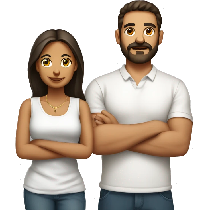 Latin girl with hoops and her Italian husband with facial hair white shirts emoji