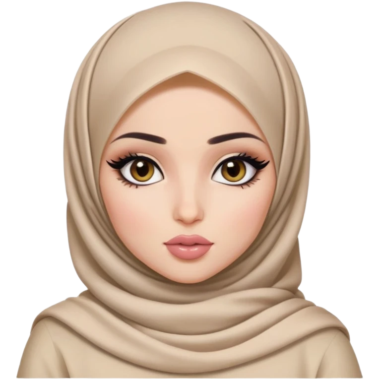 hijabi, pretty lips, clothes, pale skin,  hazel eyes, pretty bratz baddie, black eyeliner emoji