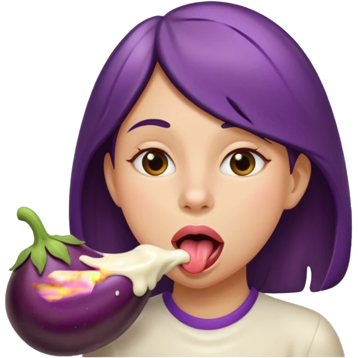 long bent eggplant spilling milk on girls tongue emoji