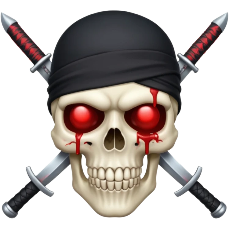 Black Skull and crossed sabers with a bleeding eyepatch emoji
