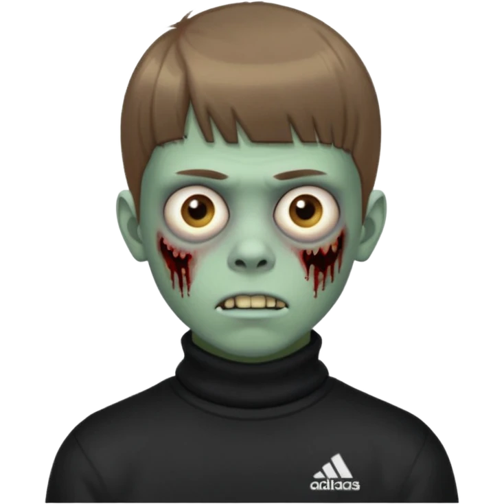 Crie um emoji de um menino com o cabelo castanho claro com uma franja reta e o corte low fade zumbi blusa de gola alta da adidas emoji