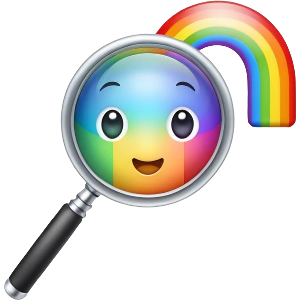 A rainbow holds a magnifier emoji