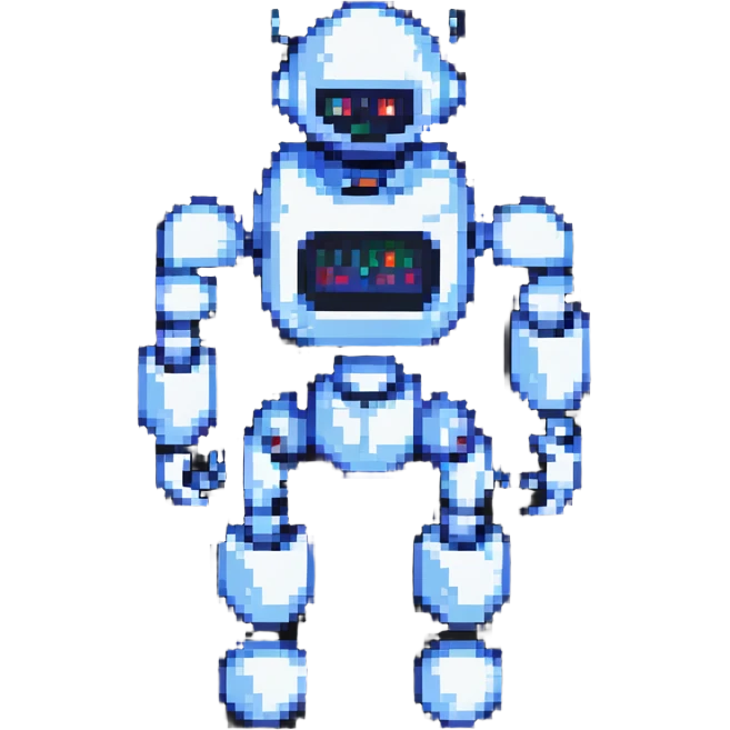 a robot working out in a gym, pixel art style emoji