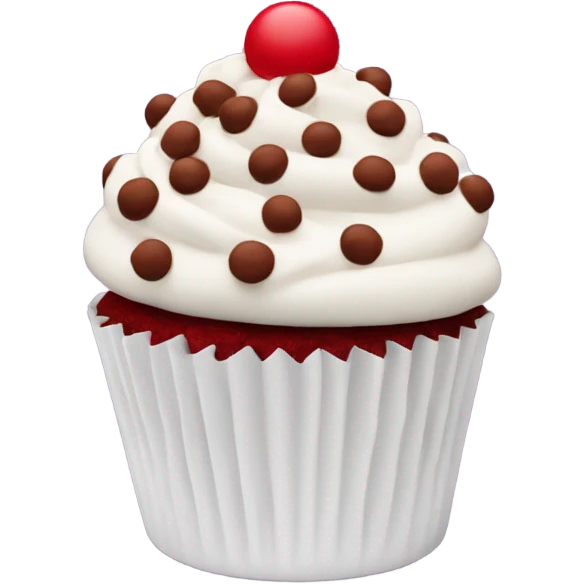 Red velvet cupcake with white frosting and red velvet chocolate chips on top emoji
