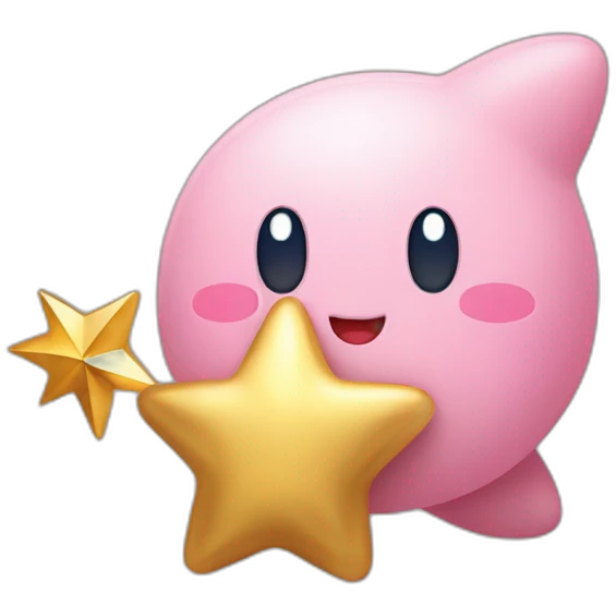cute happy Kirby holding a golden star emoji