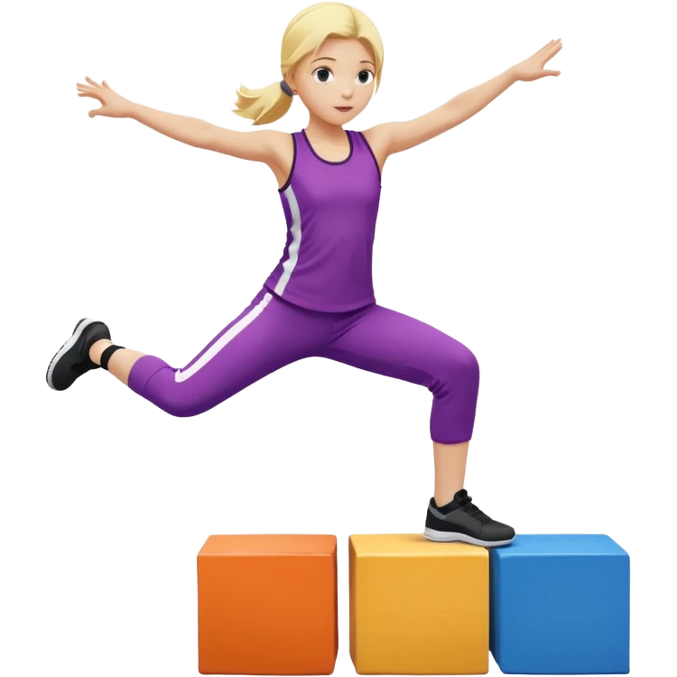 a very young blonde girl doing parkour (color blocks) at kids school emoji