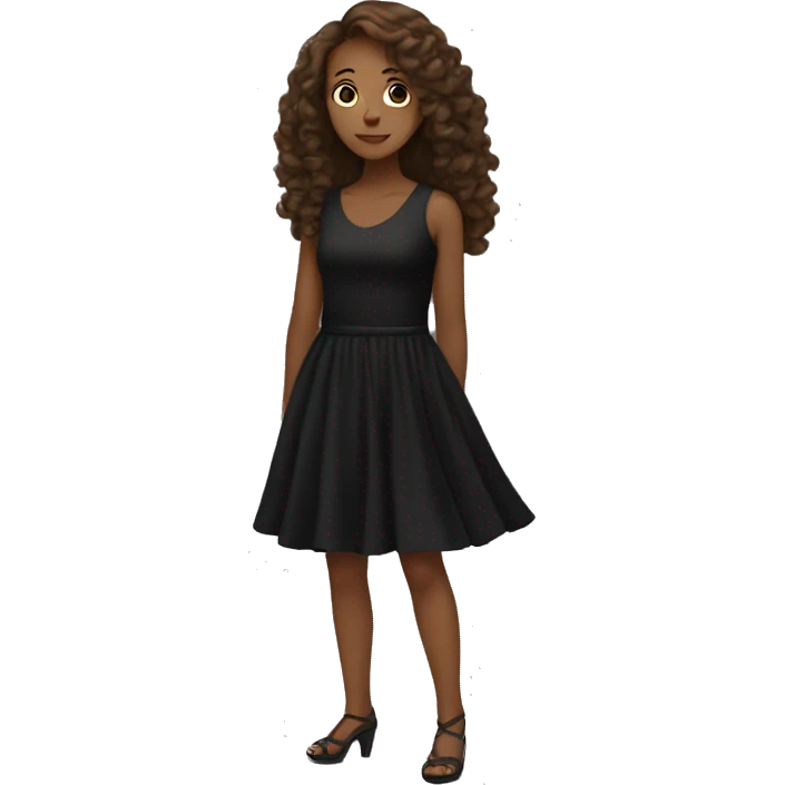 a girl dressed in a black dress around the dance floor has brown long hair emoji