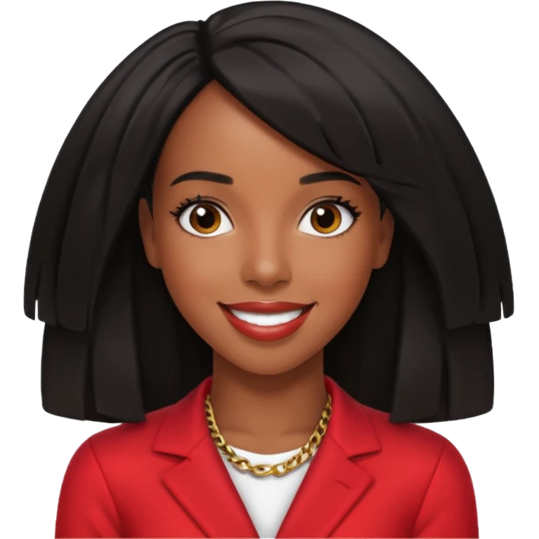 Kelly Rowland black hair, red outfit emoji