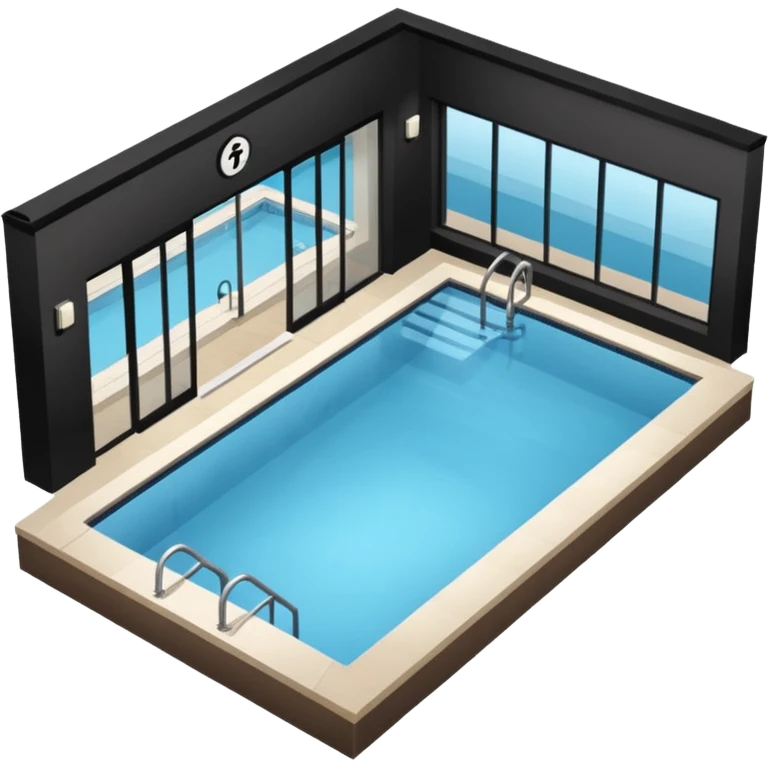 Hotel indoor Pool with entrance door and gym next to it  emoji