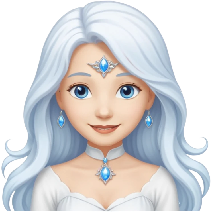 Good Witch of the North from The Wizard of Oz with light skin, blue eyes, long white hair, white outfit emoji