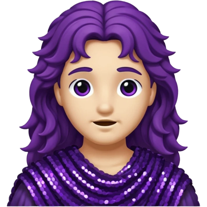  Pluto from Roman Deities with long deep purple wavy hair, deep purple sequin toga emoji