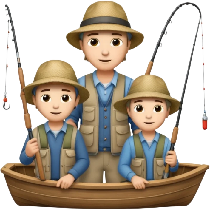 Father and sons fishing on a boat emoji