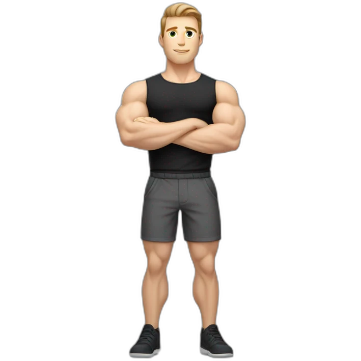 Pale skinned Fit Man With the biceps and brown hair in black shirt and gray shorts emoji