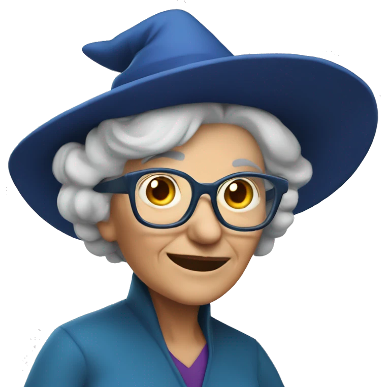 smart granny witch with glasses and blue hat  emoji