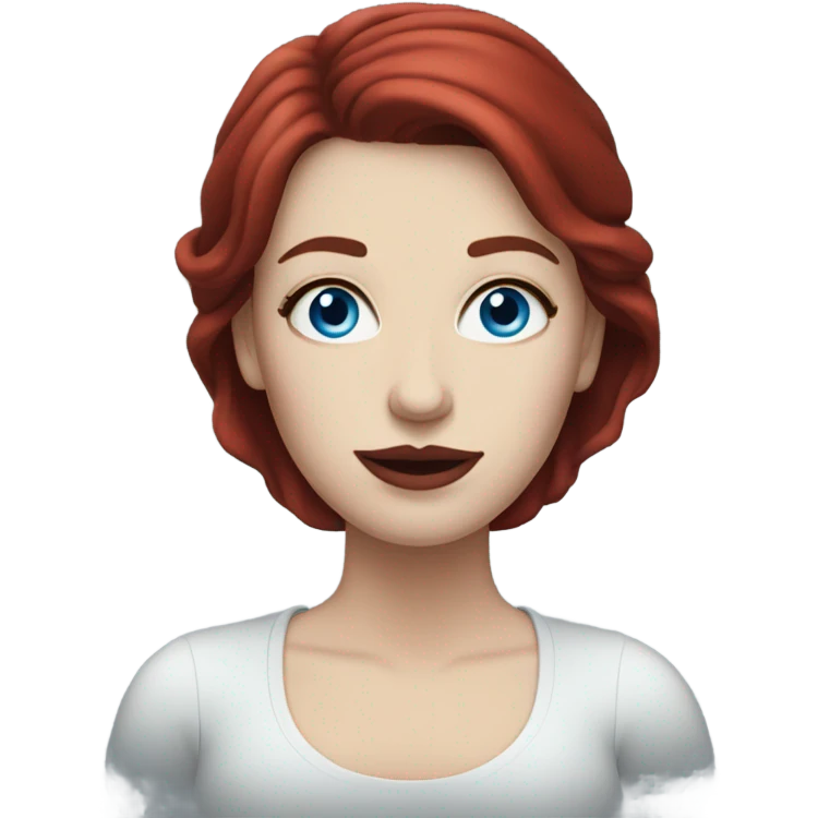 Pale woman dark red hair blue eyes red lips emoji