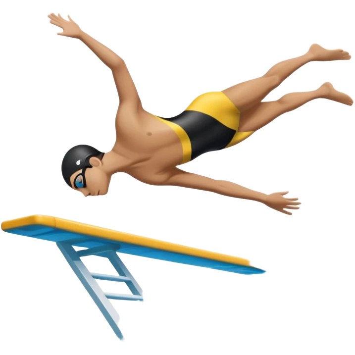 An icon showing a diver captured mid-air in a graceful pose above a pool, with a diving board behind and water below. Splash trails and motion lines emphasize precision and elegance. Transparent background highlights the beauty and focus of competitive diving. emoji