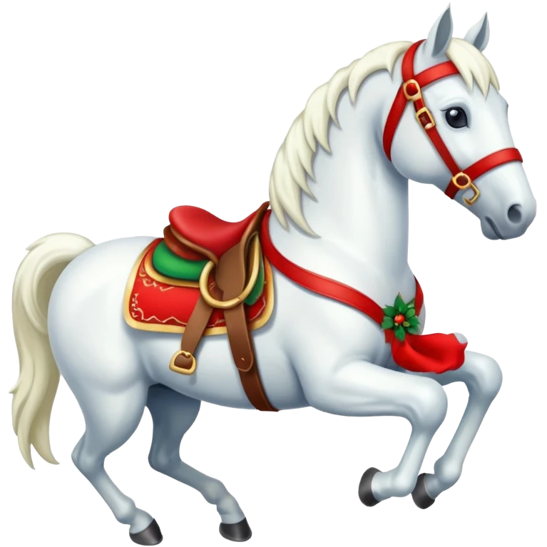 christmas new year's white horse with a red saddle emoji