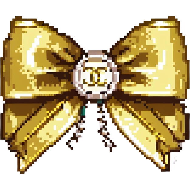 elegant bow with pearls and gold Chanel logo, glossy, pastel colors emoji
