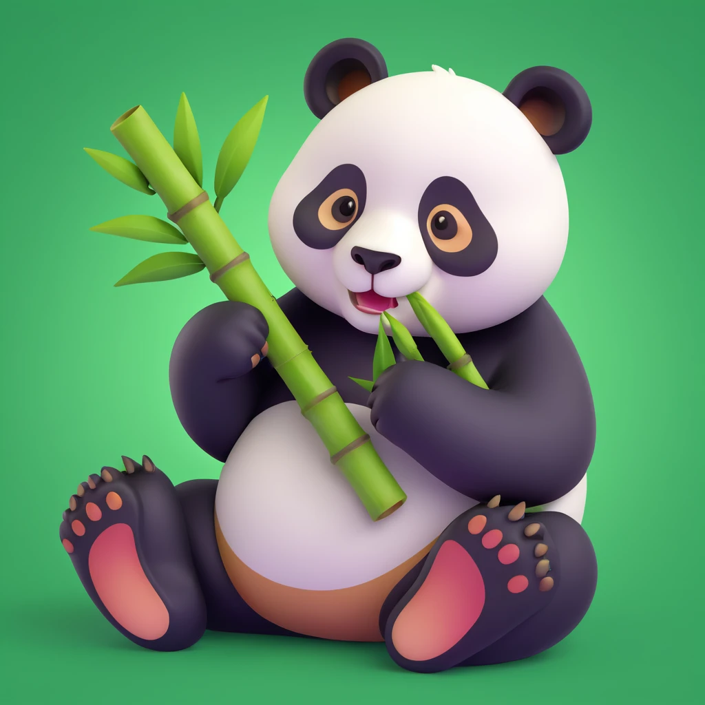 panda eating bamboo in forrest, close up pose emoji