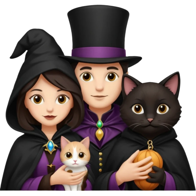magician couple and their pet cat emoji