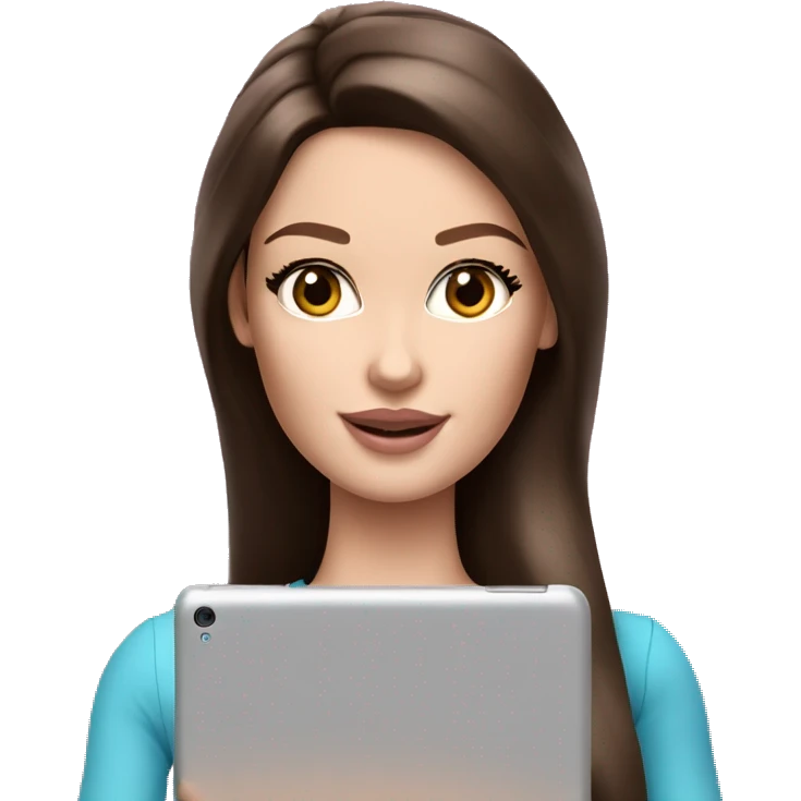 Beautiful brunette barbie fair skin holding an ipad emoji