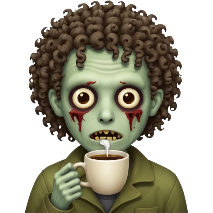 curly man zombie drink coffe emoji