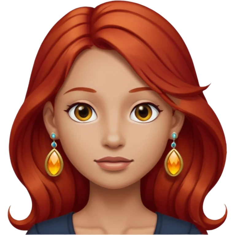 une personne joli, aved des cheveux long roux, des boucles d'oreilles de face dans un rond emoji
