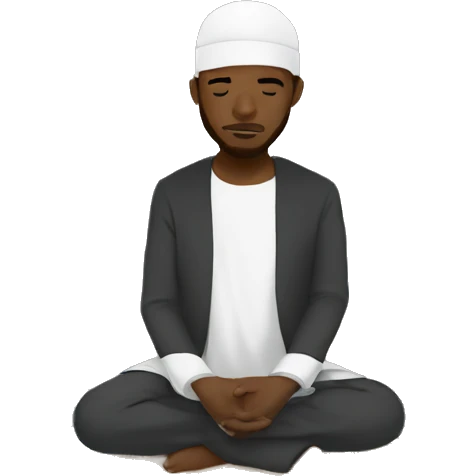 Black Muslim wearing a kufi cap on is his head praying on a prayer rug emoji