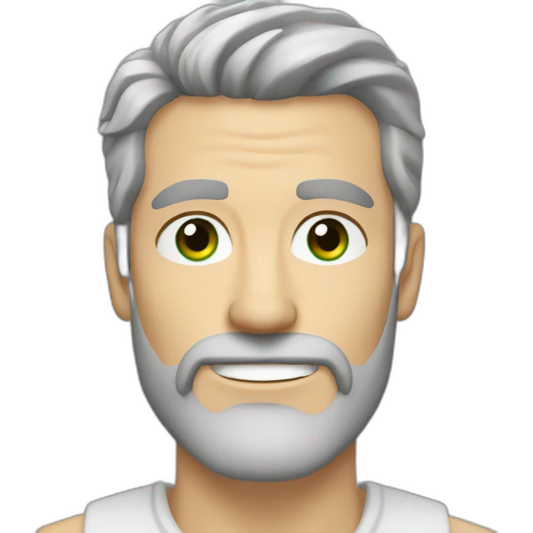 White guy green eyes brown beard grey hair at the temples emoji
