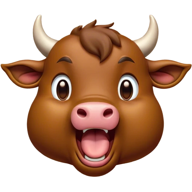 Cinematic Cute Yawning Brown Bull Portrait Emoji, Head tilted slightly with a dramatic, wide-open yawn, showcasing a smooth, rich brown hide with a subtle texture, floppy ears slightly drooping, round dark eyes barely open in drowsy contentment, Simplified yet irresistibly adorable features, highly detailed, glowing with a soft, cozy glow, high shine, relaxed yet expressive, stylized with a touch of rugged whimsy, bright and endearing, soft glowing outline, capturing the essence of a sleepy yet affectionate guardian, so drowsy it feels like it could charge right out of the screen and curl up for a nap! emoji
