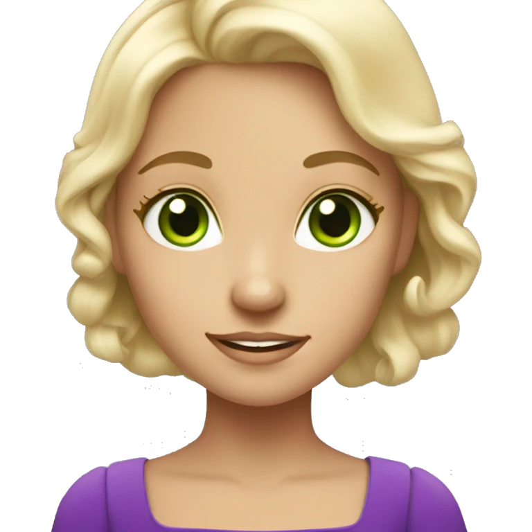 blonde princess with bright green eyes and purple dress lovely look emoji