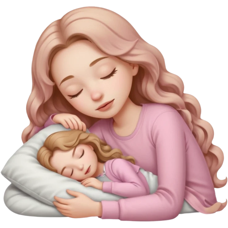 girl with pale skin and long wavy light brown hair in light pink clothes sleeping emoji