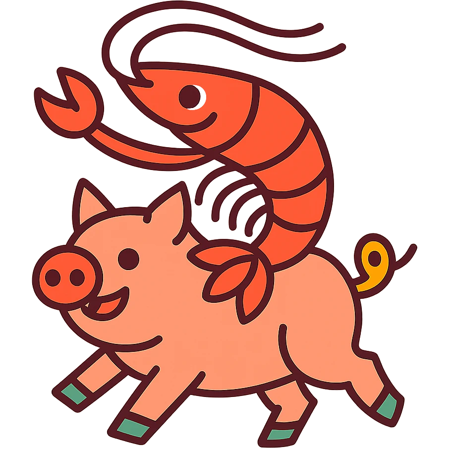 A shrimp riding a pig emoji