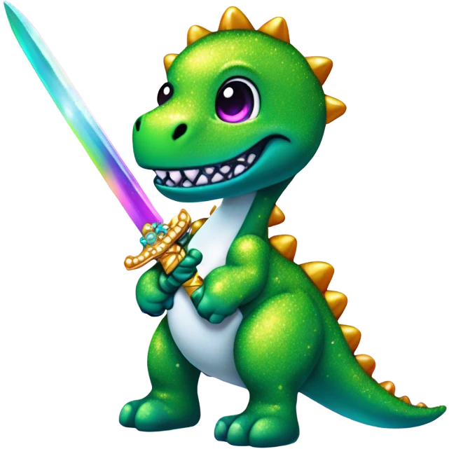 Lisa frank glitter rainbow cute dinosaur with sword and pearls emoji