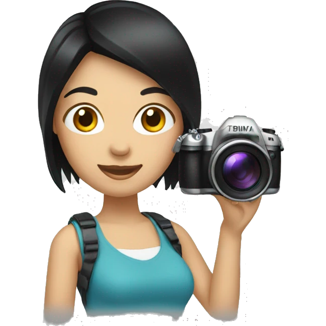 emoji of a brunette woman with straight black hair holding a photo camera emoji
