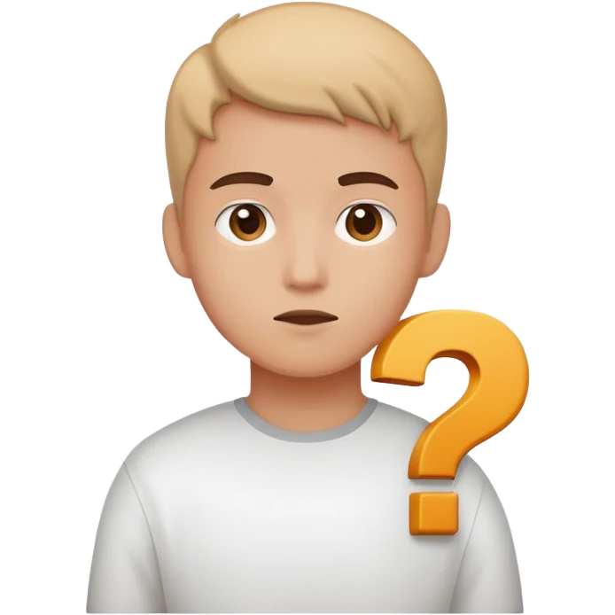young character standing with a small help icon or question mark above their shoulder emoji