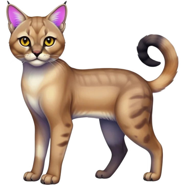 Colorful Neon Gothic exotic iridescent tropical shiny Fantasy-Siamese-Bobcat-Caracal-Scottish-Fold-feline-Fakémon-feline-hybrid (full body) emoji