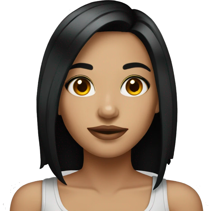 Pretty girl with Straight shoulder length black hair and tattoos .  emoji