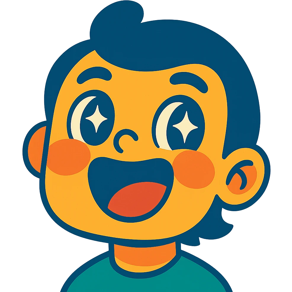 smile, open mouth, sparkling eyes, joyful expression, vibrant toon style emoji
