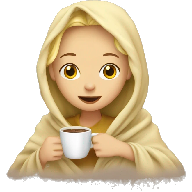 blond girl inside a blanket sipping coffee  emoji